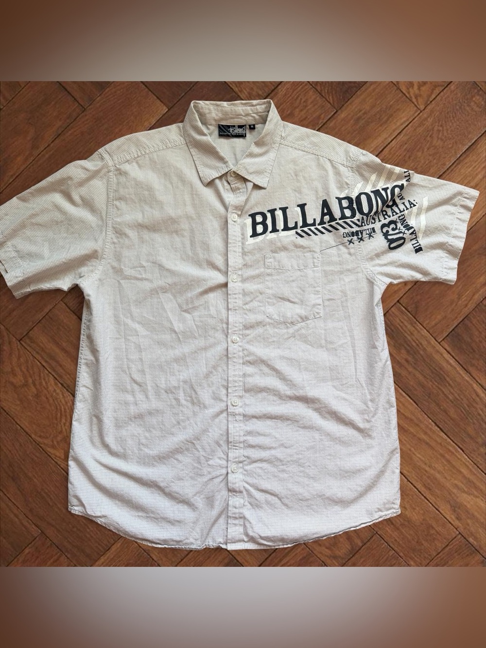 Billabong Vintage Men's Medium White Checkered Surf Skate Button-Down Shirt